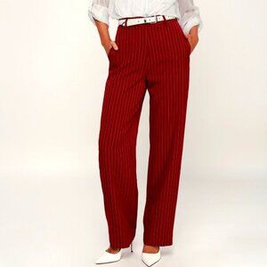 Lulus Step Up Wine Red Striped Wide-leg Pants - Size X-Small